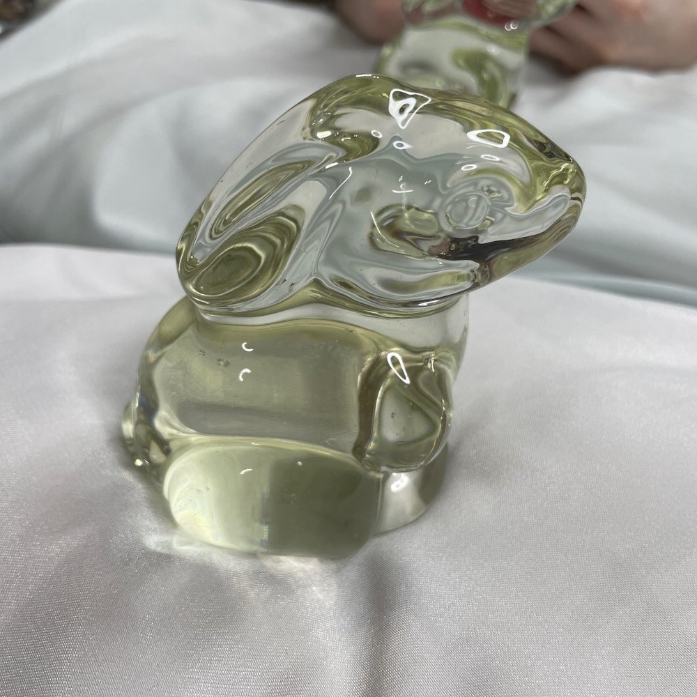 𝅺vintage Clear Glass Bunny Paperweight Easter